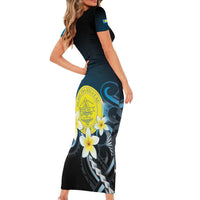 Palau United Nations Day Family Matching Short Sleeve Bodycon Dress and Hawaiian Shirt Polynesian Curves Plumeria - Polynesian Pride