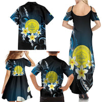 Palau United Nations Day Family Matching Summer Maxi Dress and Hawaiian Shirt Polynesian Curves Plumeria - Polynesian Pride