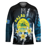 Palau United Nations Day Hockey Jersey Polynesian Curves Plumeria LT05 Unisex Black - Polynesian Pride