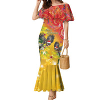 New Zealand Piwakawaka Christmas Family Matching Mermaid Dress and Hawaiian Shirt With Maori Pattern