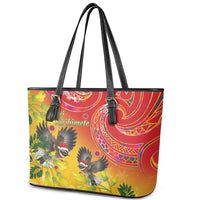 New Zealand Piwakawaka Christmas Leather Tote Bag With Maori Pattern LT05 - Polynesian Pride