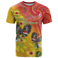 New Zealand Piwakawaka Christmas T Shirt With Maori Pattern LT05 Yellow - Polynesian Pride