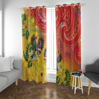 New Zealand Piwakawaka Christmas Window Curtain With Maori Pattern LT05 With Grommets Yellow - Polynesian Pride
