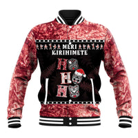 Personalised New Zealand Tiki Christmas Baseball Jacket Ho Ho Ho Paua Shell Glitter Red LT05 Unisex Black - Polynesian Pride
