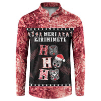 Personalised New Zealand Tiki Christmas Button Sweatshirt Ho Ho Ho Paua Shell Glitter Red LT05 Black - Polynesian Pride