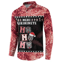 Personalised New Zealand Tiki Christmas Button Sweatshirt Ho Ho Ho Paua Shell Glitter Red LT05 - Polynesian Pride