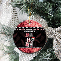 Personalised New Zealand Tiki Christmas Ceramic Ornament Ho Ho Ho Paua Shell Glitter Red LT05 - Polynesian Pride
