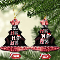 Personalised New Zealand Tiki Christmas Ceramic Ornament Ho Ho Ho Paua Shell Glitter Red LT05 Christmas Tree Black - Polynesian Pride