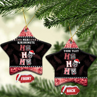 Personalised New Zealand Tiki Christmas Ceramic Ornament Ho Ho Ho Paua Shell Glitter Red LT05 Star Black - Polynesian Pride