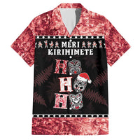 Personalised New Zealand Tiki Christmas Hawaiian Shirt Ho Ho Ho Paua Shell Glitter Red LT05 Black - Polynesian Pride