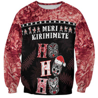 Personalised New Zealand Tiki Christmas Sweatshirt Ho Ho Ho Paua Shell Glitter Red LT05 Unisex Black - Polynesian Pride