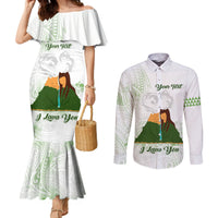 Personalised I LAVA YOU Volcano Valentine Couples Matching Mermaid Dress and Long Sleeve Button Shirt Polynesian Tribal Pattern LT05 White - Polynesian Pride