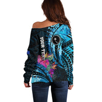 Personalised FSM Chuuk State Off Shoulder Sweater Tropical Flowers Tribal Pattern LT05 - Polynesian Pride