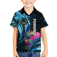 Personalised FSM Pohnpei State Family Matching Off Shoulder Maxi Dress and Hawaiian Shirt Tropical Flowers Tribal Pattern LT05 Son's Shirt Blue - Polynesian Pride