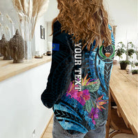 Personalised FSM Pohnpei State Women Casual Shirt Tropical Flowers Tribal Pattern LT05 - Polynesian Pride