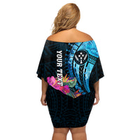 Personalised FSM Kosrae State Off Shoulder Short Dress Tropical Flowers Tribal Pattern LT05 - Polynesian Pride