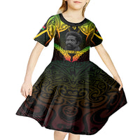 Personalised Vanuatu Father Lini Day Kid Short Sleeve Dress Polynesian Tribal Pattern LT05 - Polynesian Pride