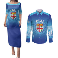 Custom Fiji Football Couples Matching Puletasi and Long Sleeve Button Shirt Fijian Tapa Pattern