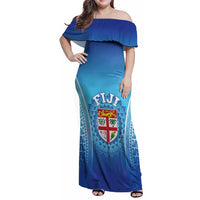 Custom Fiji Football Family Matching Off Shoulder Maxi Dress and Hawaiian Shirt Fijian Tapa Pattern