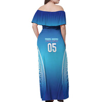 Custom Fiji Football Off Shoulder Maxi Dress Fijian Tapa Pattern