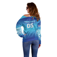 Custom Fiji Football Off Shoulder Sweater Fijian Tapa Pattern