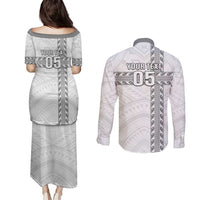 Custom New Caledonia Football Couples Matching Puletasi and Long Sleeve Button Shirt Go The Kagus