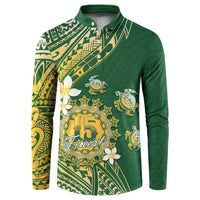 Cook Islands 15 Finest Button Sweatshirt Plumeria Polynesian Turtle LT05 Green - Polynesian Pride