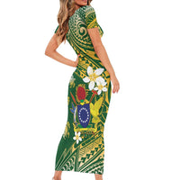 Cook Islands 15 Finest Family Matching Short Sleeve Bodycon Dress and Hawaiian Shirt Plumeria Polynesian Turtle