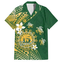 Cook Islands 15 Finest Hawaiian Shirt Plumeria Polynesian Turtle LT05 Green - Polynesian Pride