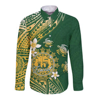Cook Islands 15 Finest Long Sleeve Button Shirt Plumeria Polynesian Turtle LT05 Unisex Green - Polynesian Pride