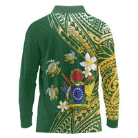 Cook Islands 15 Finest Long Sleeve Polo Shirt Plumeria Polynesian Turtle