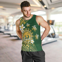 Cook Islands 15 Finest Men Tank Top Plumeria Polynesian Turtle LT05 Green - Polynesian Pride