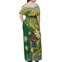 Cook Islands 15 Finest Off Shoulder Maxi Dress Plumeria Polynesian Turtle LT05 - Polynesian Pride
