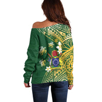 Cook Islands 15 Finest Off Shoulder Sweater Plumeria Polynesian Turtle