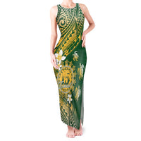 Cook Islands 15 Finest Tank Maxi Dress Plumeria Polynesian Turtle LT05 Women Green - Polynesian Pride