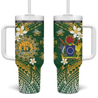Cook Islands 15 Finest Tumbler With Handle Plumeria Polynesian Turtle LT05 One Size: 40 oz Green - Polynesian Pride
