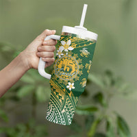 Cook Islands 15 Finest Tumbler With Handle Plumeria Polynesian Turtle LT05 - Polynesian Pride