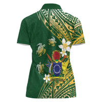 Cook Islands 15 Finest Women Polo Shirt Plumeria Polynesian Turtle