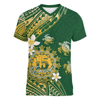 Cook Islands 15 Finest Women V-Neck T-Shirt Plumeria Polynesian Turtle LT05 Female Green - Polynesian Pride
