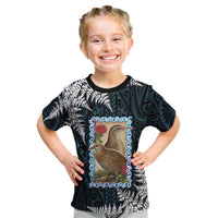 New Zealand Weka Kid T Shirt Maori Hen Koru Pattern LT05 Black - Polynesian Pride