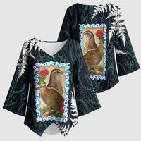 New Zealand Weka Kimono Sleeve Blouse Maori Hen Koru Pattern LT05 - Polynesian Pride