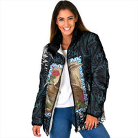 New Zealand Weka Padded Jacket Maori Hen Koru Pattern LT05 Women Black - Polynesian Pride