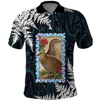 New Zealand Weka Polo Shirt Maori Hen Koru Pattern LT05 Black - Polynesian Pride