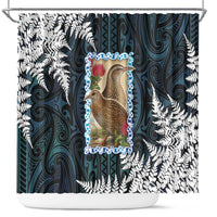 New Zealand Weka Shower Curtain Maori Hen Koru Pattern LT05 Black - Polynesian Pride