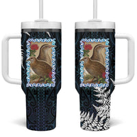 New Zealand Weka Tumbler With Handle Maori Hen Koru Pattern LT05 One Size: 40 oz Black - Polynesian Pride