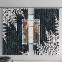 New Zealand Weka Window Curtain Maori Hen Koru Pattern LT05 With Hooks Black - Polynesian Pride