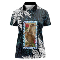 New Zealand Weka Women Polo Shirt Maori Hen Koru Pattern LT05 Female Black - Polynesian Pride