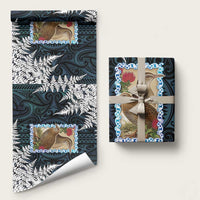 New Zealand Weka Wrapping Paper Maori Hen Koru Pattern LT05 58" × 23" Black - Polynesian Pride