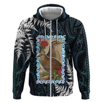 New Zealand Weka Zip Hoodie Maori Hen Koru Pattern LT05 Zip Hoodie Black - Polynesian Pride