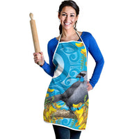 New Zealand Kokako Bird Apron Maori Koru With Kowhai Flowers LT05 - Polynesian Pride
